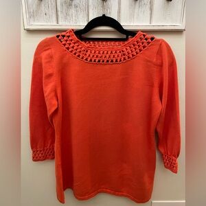Charter Club (Macy’s) Orange Knit Top with Pattered Neck-line and Cuffs. Size XL